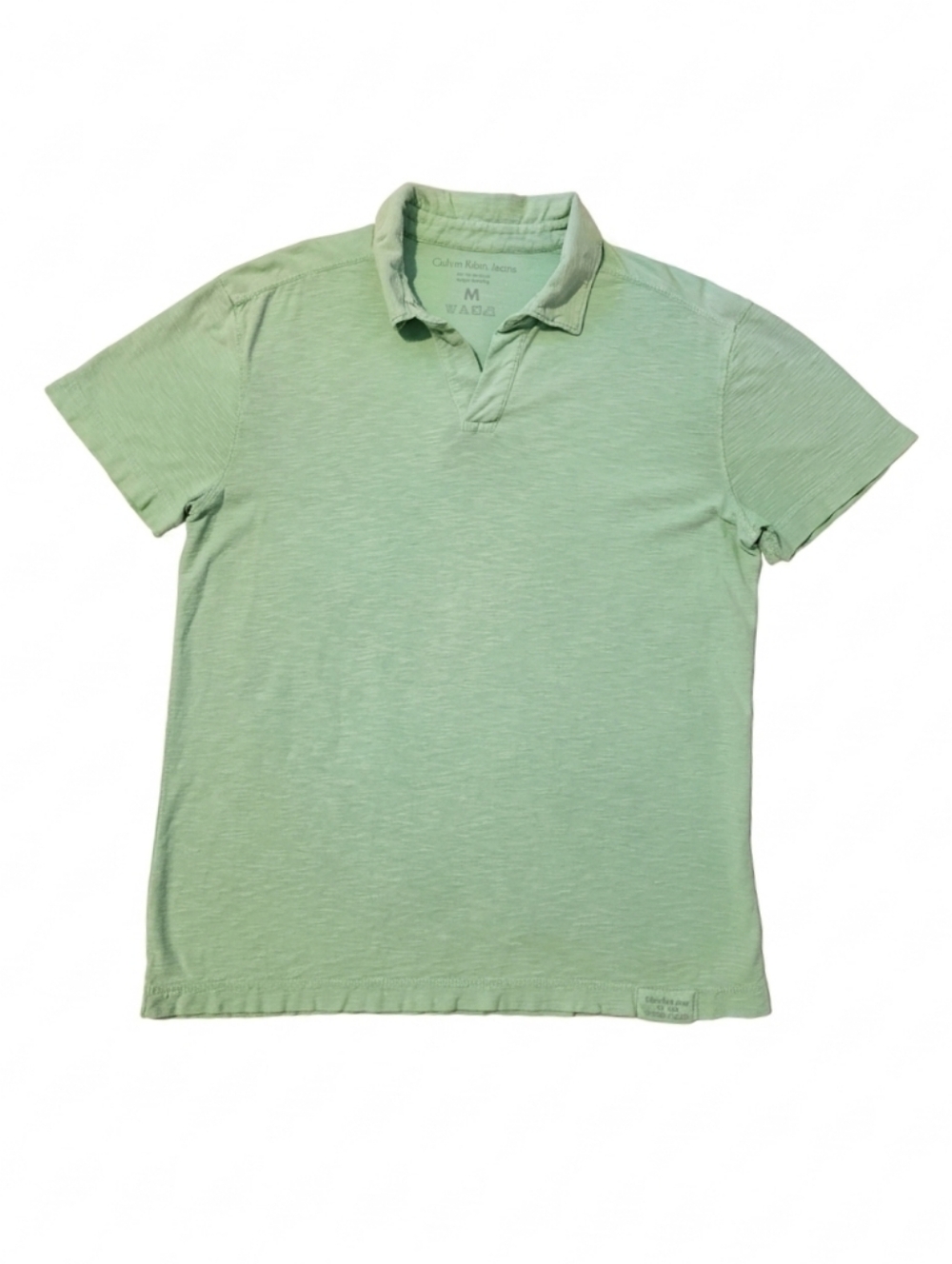 Calvin Klein Jeans Men's Sage Green Slub V-Neck Polo - Medium 🌿